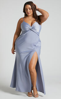 Gemalyn Midaxi Dress - Twist Front Thigh Split Dress in Sky Blue