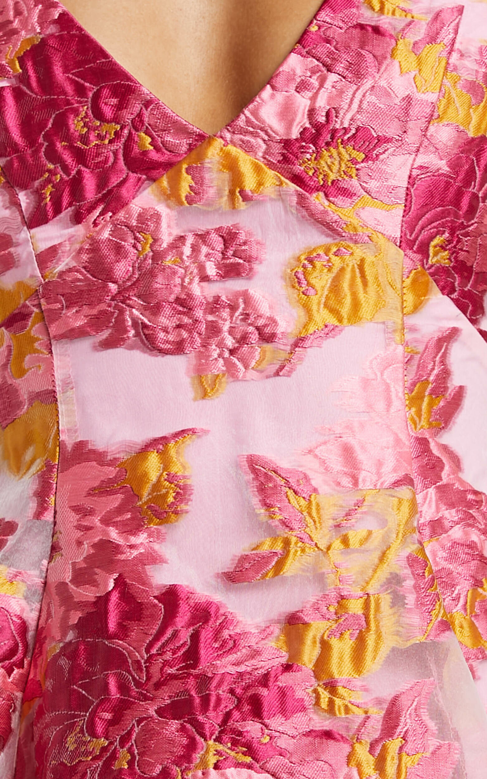 Brailey Jacquard Puff Sleeve Mini Dress in Pink | Showpo USA