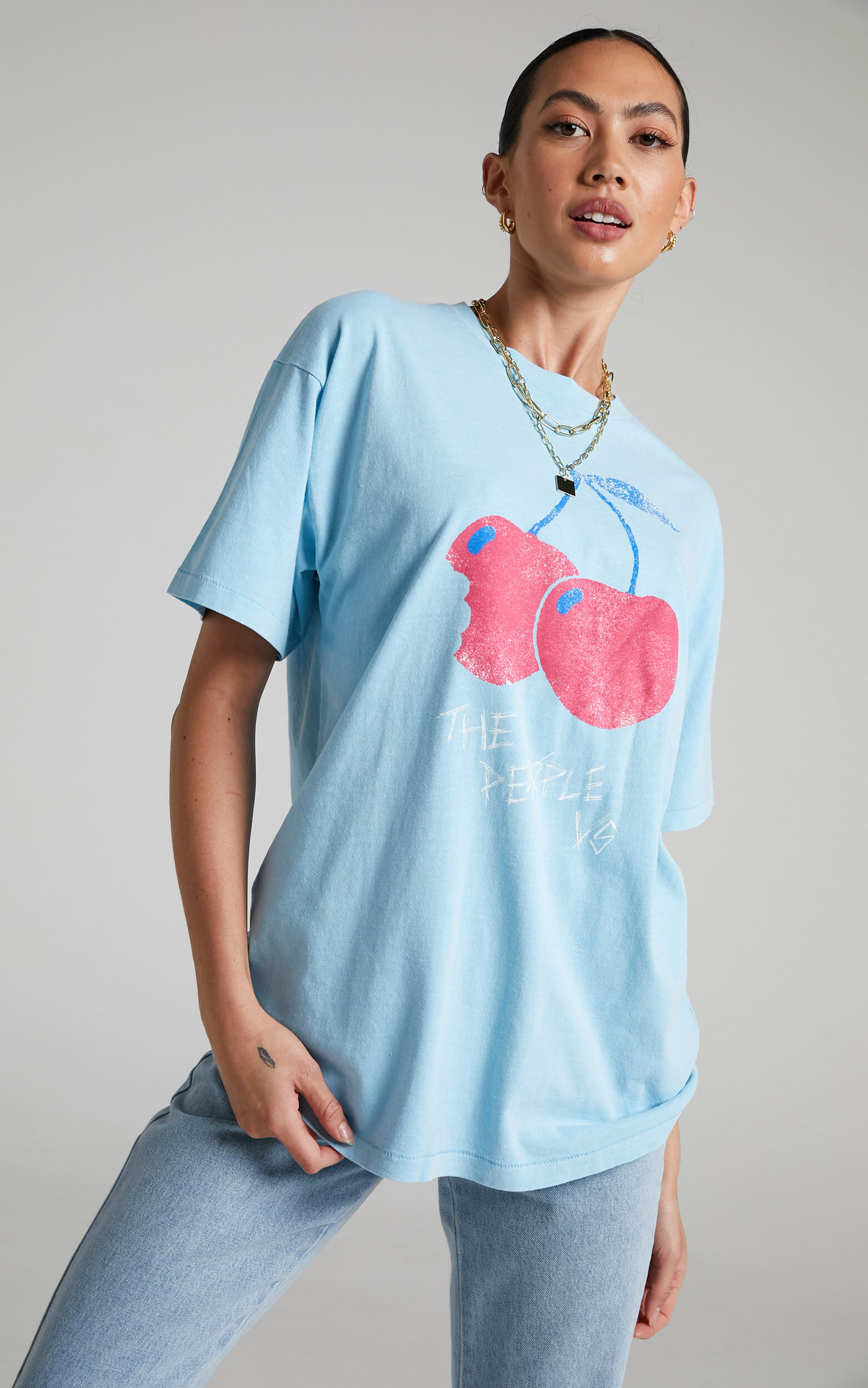The People Vs - Sour Cherry Boyfriend Tee in Dusty Blue - XS, BLU1, super-hi-res image number null