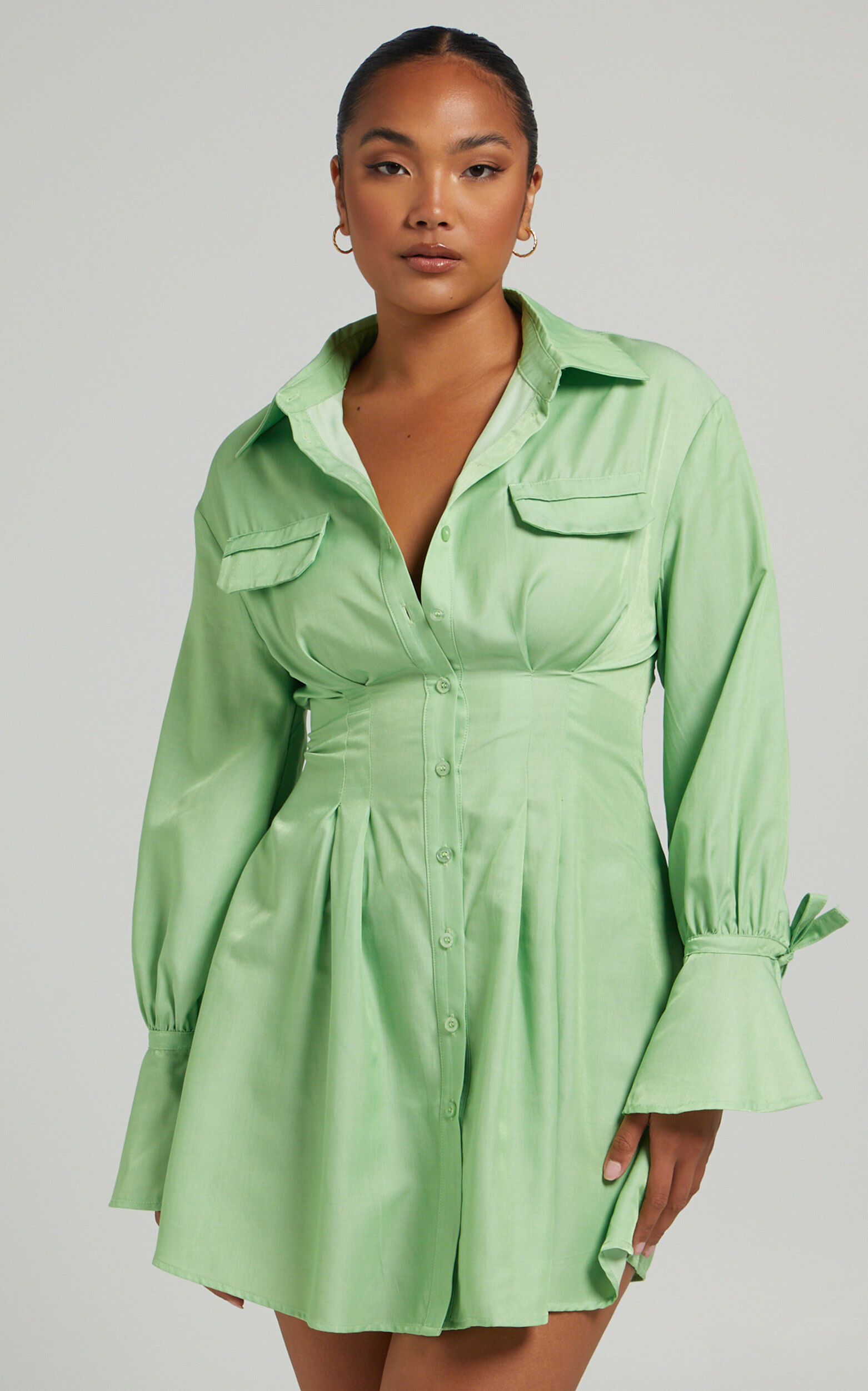 Oriana Mini Shirt Dress in Green - 06, GRN1, super-hi-res image number null