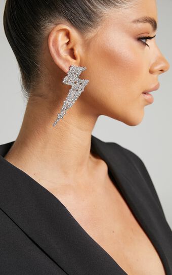 Branwyn Diamante Lighting Bolt Earrings in Silver