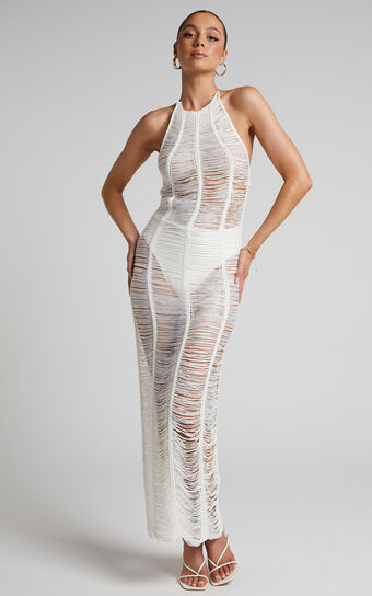Isobel Maxi Dress - Crochet Halter Dress in White