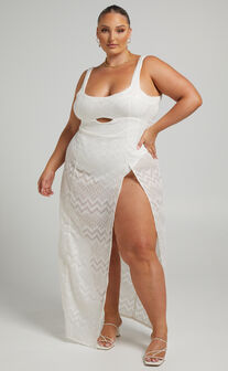 Khryzsha Sheer Cut Out Maxi Dress in White