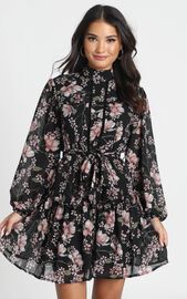 Aurora Mini Dress In Black Floral | Showpo