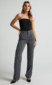 Lorcan Pants - High Waisted Tailored Pants in Charcoal