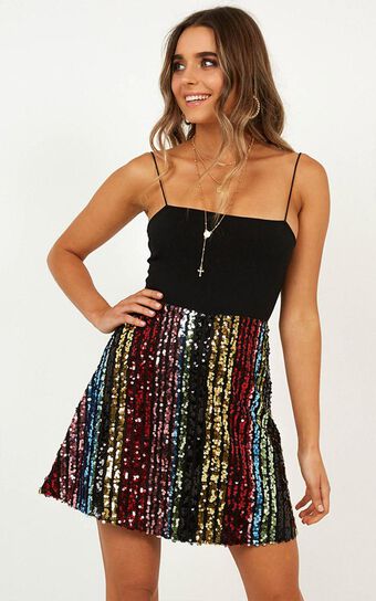 Be Your Best Skirt In Rainbow Sequin Stripe
