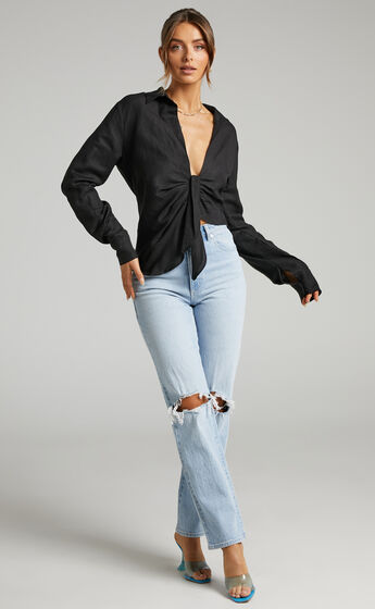 LIONESS - Giza Plunge Top in Black