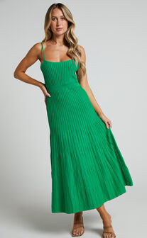 Donissa Midaxi Dress - Panelled Knit Dress in Green