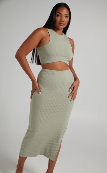 Dayla Ribbed two piece set in Sage