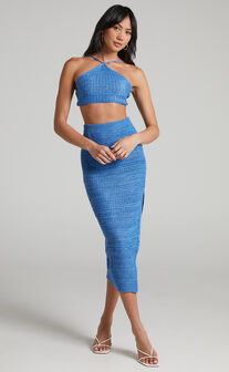 Missy Chevron Crochet Midi Skirt Two Piece Set in Blue