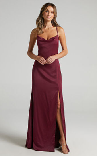 A Final Toast Dress in Mulberry Satin