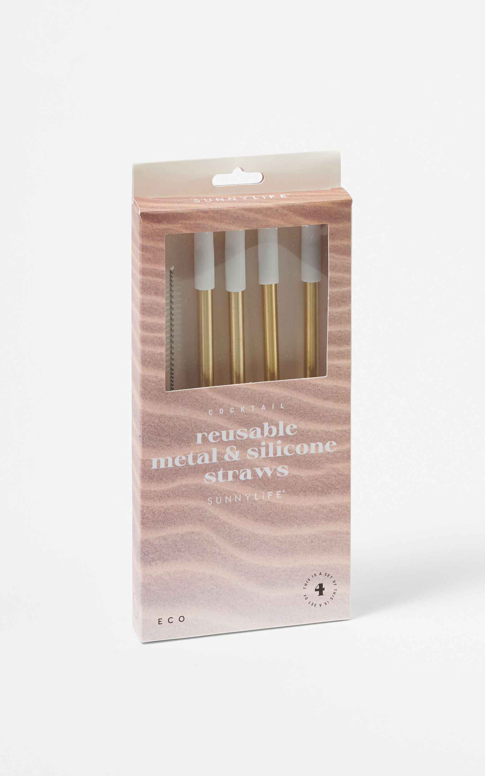 Sunnylife - Reusable Metal & Silicone Straws in White & Gold - NoSize, GLD1, super-hi-res image number null