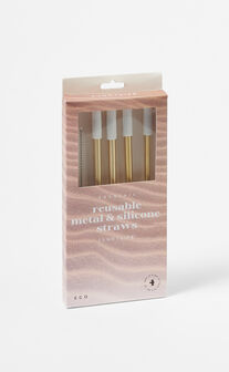 Sunnylife - Reusable Metal & Silicone Straws in White & Gold