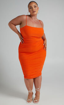Coming For You Mesh Midi Dress in Burnt Orange