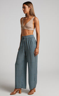 Brunita Pants - Mid Waisted Relaxed Elastic Waist Pants in Tile Geo