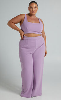 Elibeth Two Piece Set - Crop Top and High Waisted Wide Leg Pants Set in  Lilac