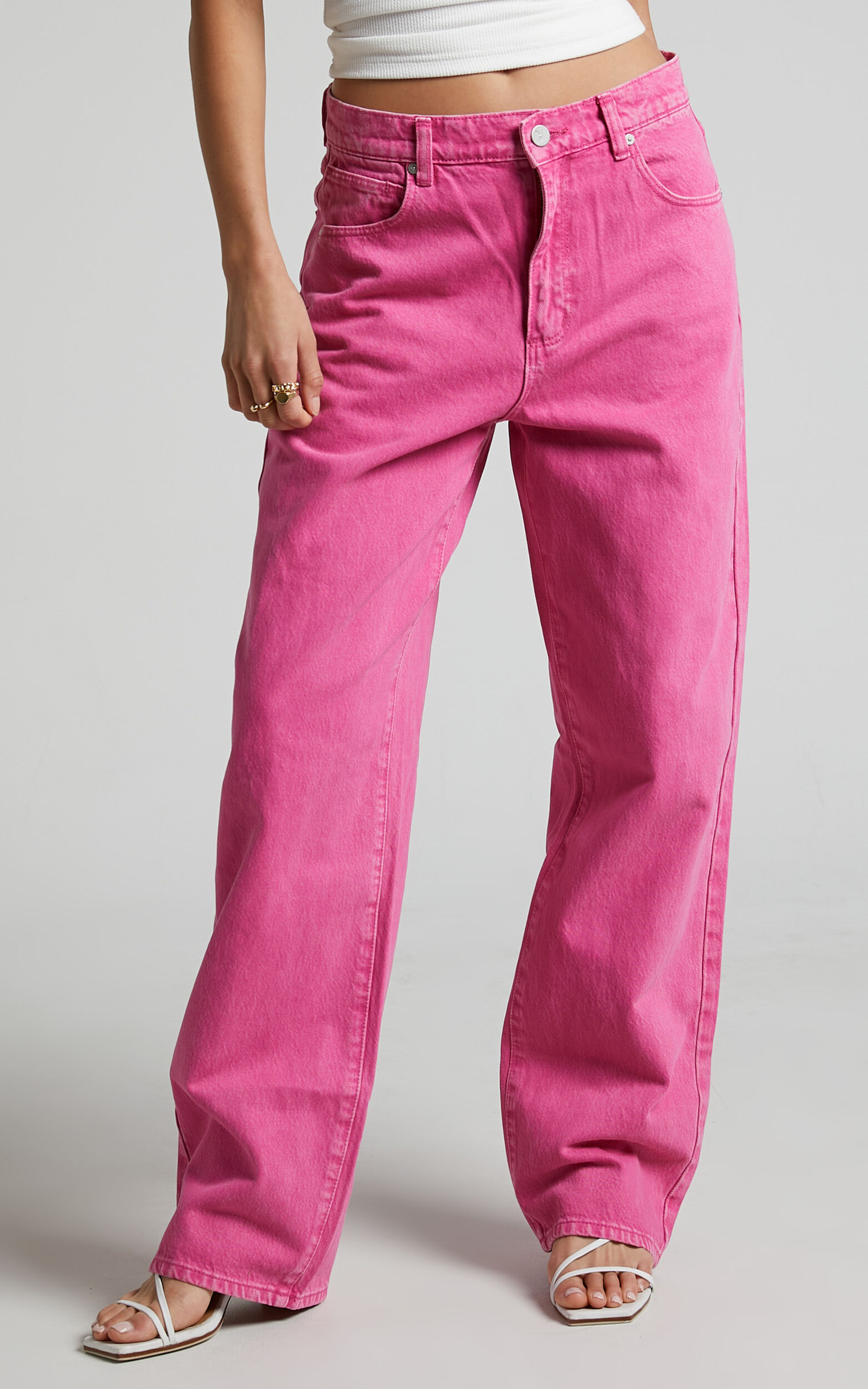 Abrand - A Slouch Jean Super Pink Stoned Jeans in Super Pink - 06, PNK1