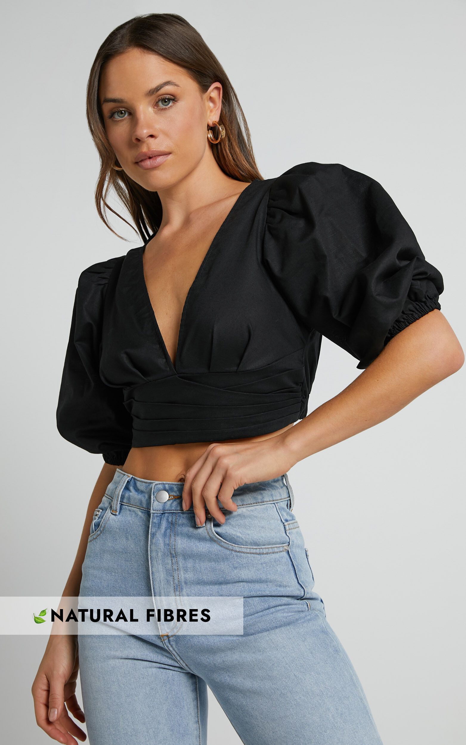 Amalie The Label - Dalya Puff Sleeve fixed Wrap Top in Black - 06, BLK1, super-hi-res image number null