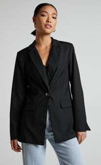 Armenda Blazer - Stitch Detail Tailored Blazer in Black