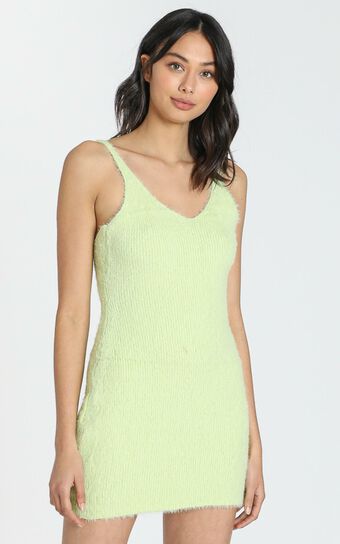 Leni Fluffy Knit Dress in Lime