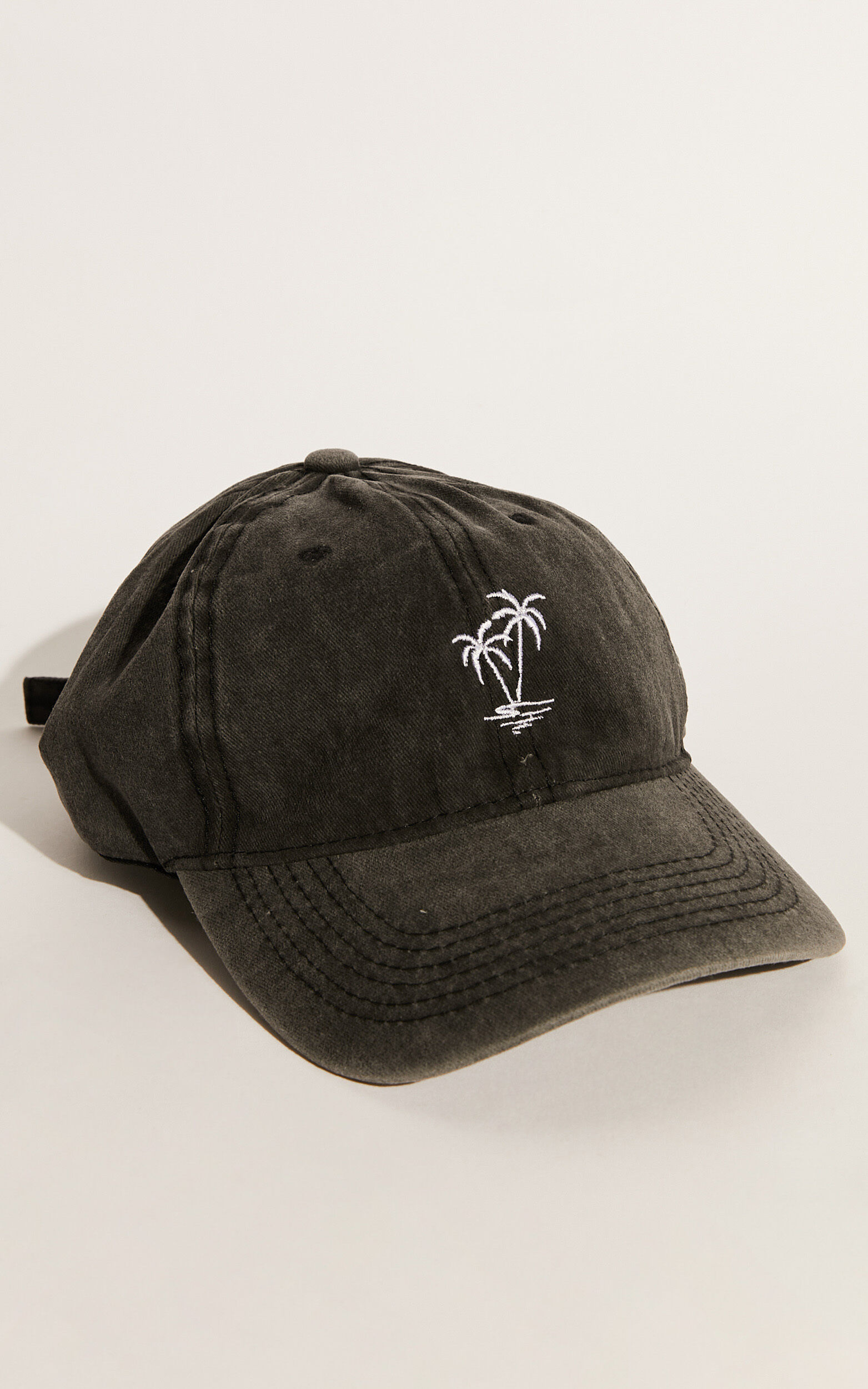 Lidiane Cap - Embroidered Palm Tree Cap in Dark Grey - NoSize, GRY1