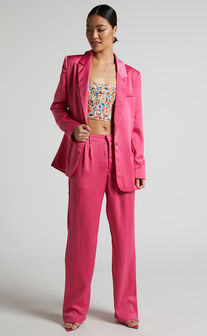 Jannie Blazer - Oversized Plunge Button Up Blazer in Pink
