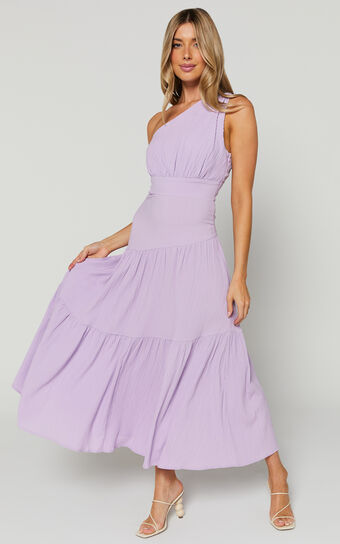Celestia Midaxi Dress - Tiered One Shoulder Dress in Lavender