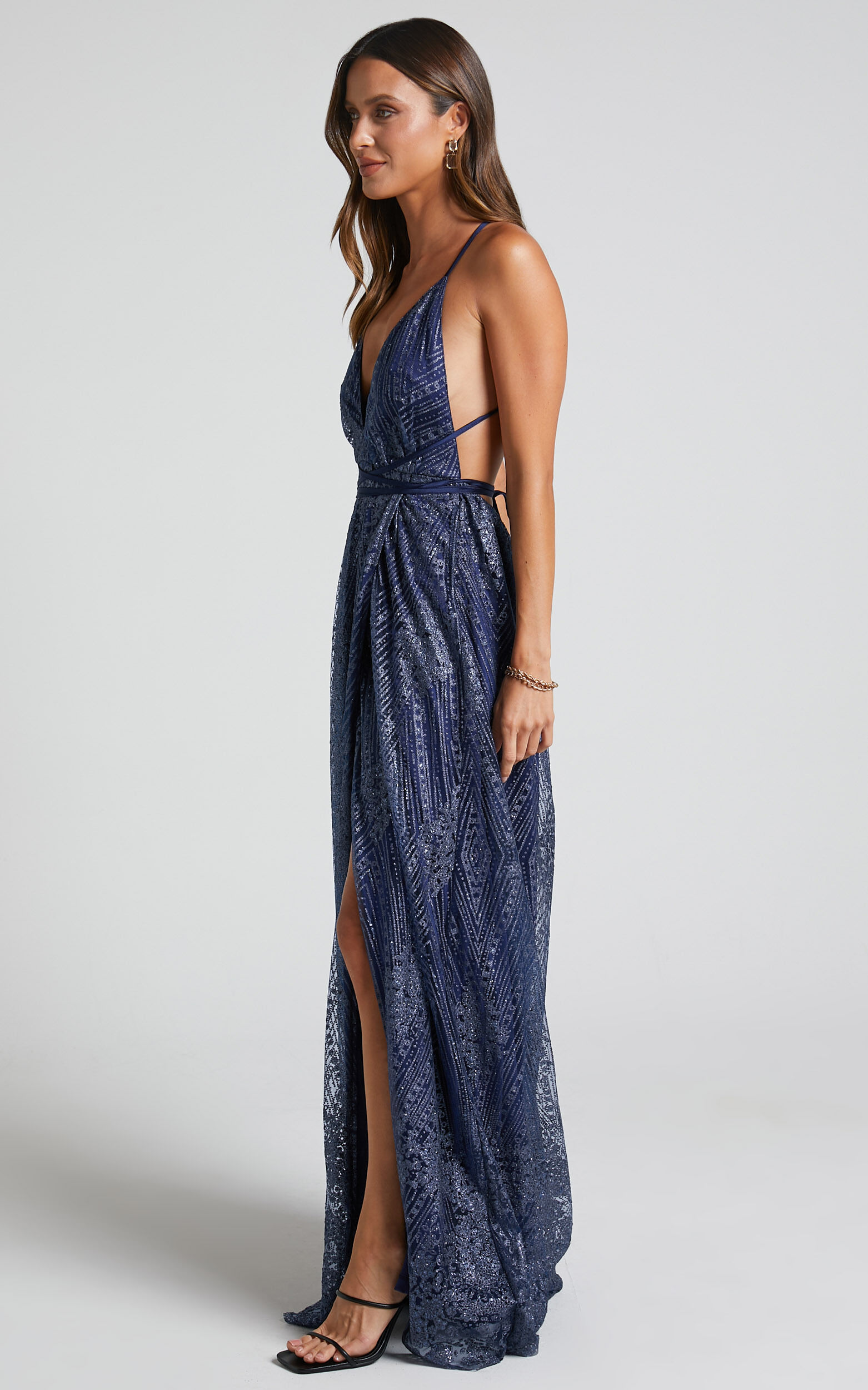 New York Nights Plunge Cross Back Maxi Dress in Navy - 04, NVY1, super-hi-res image number null