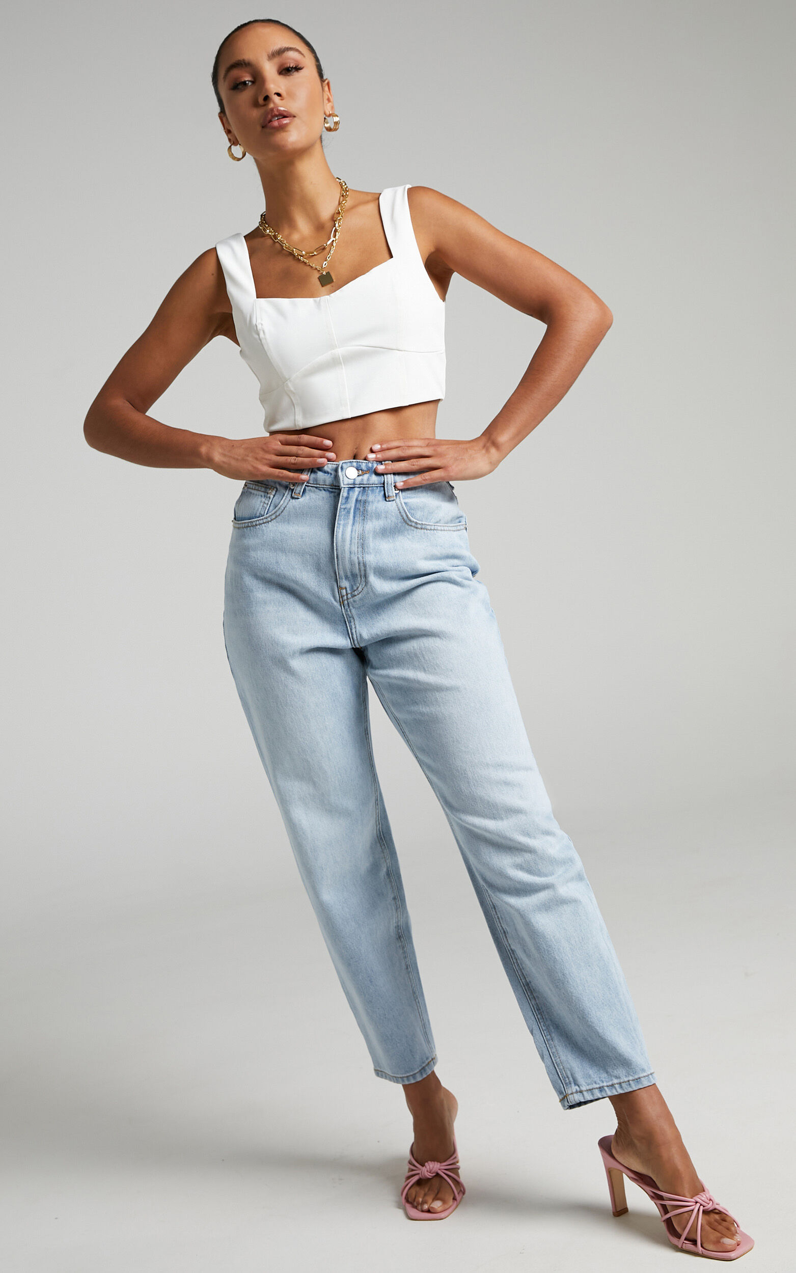 Layla Jeans - High Waisted Recycled Cotton Mom Jeans in Sunday Blue - 04, BLU1