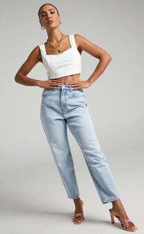 Layla High Waisted Recycled Cotton Mom Jeans in Sunday Blue