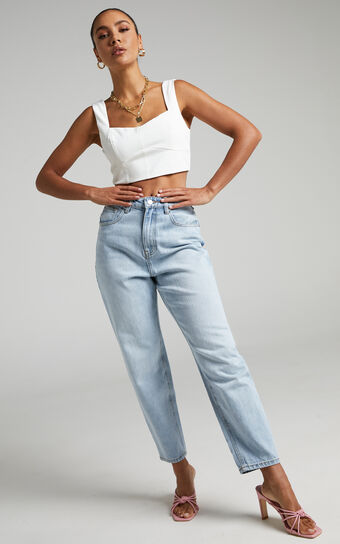 Layla Jeans - High Waisted Recycled Cotton Mom Jeans in Sunday Blue