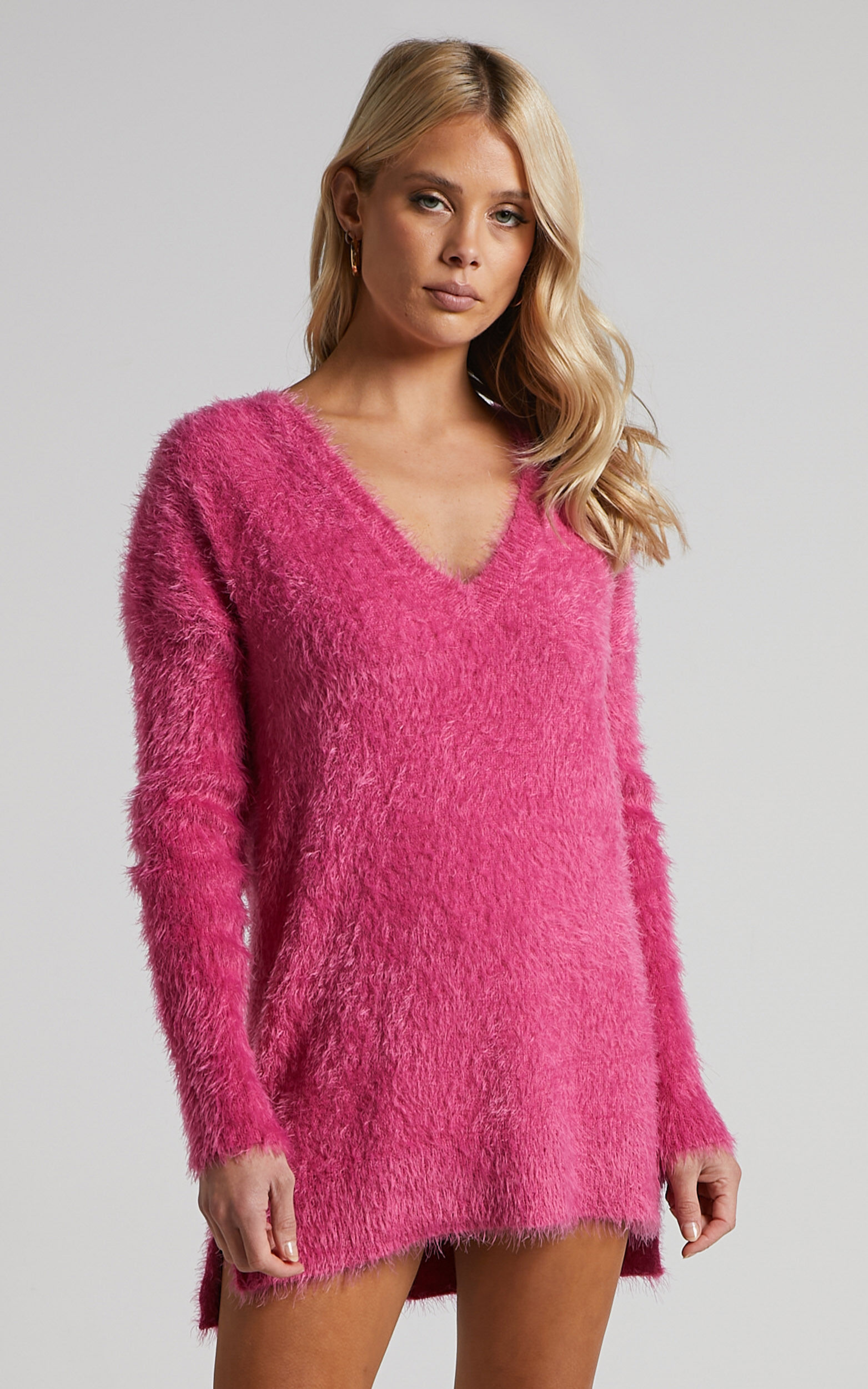 Ishani Sweater - Oversized V Neck Sweater in Pink - 04, PNK1