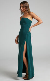 Magnaye Maxi Dress - One Shoulder Thigh Split Dress in Emerald
