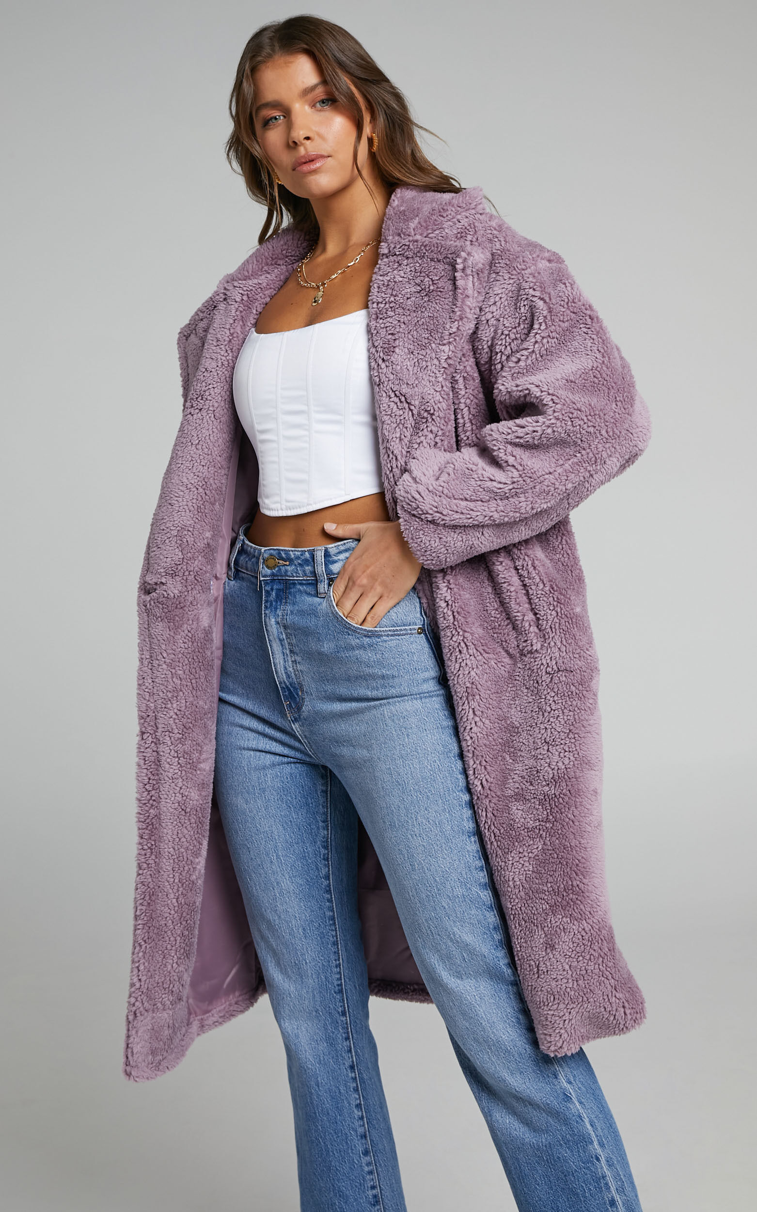 Clariece Oversized Teddy Coat in Pink - M/L, PNK1, super-hi-res image number null
