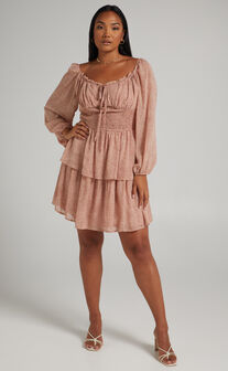 Paxton Long Sleeve Tiered Mini Dress in Pink