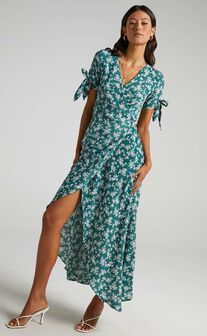 Picking It Up Wrap Maxi Dress in Teal Floral