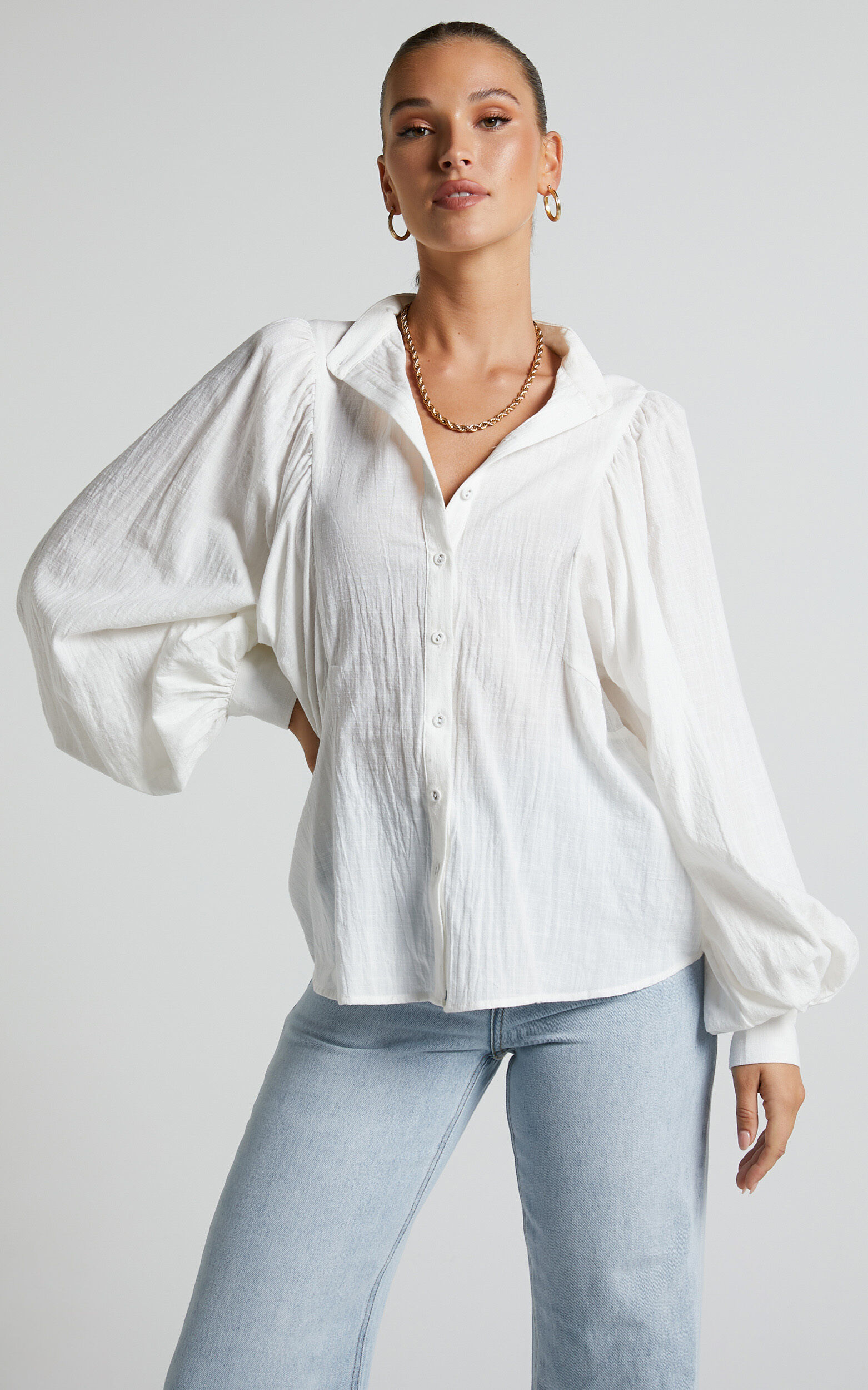 Sonyeta Balloon Sleeve Blouse in White - 06, WHT1, super-hi-res image number null