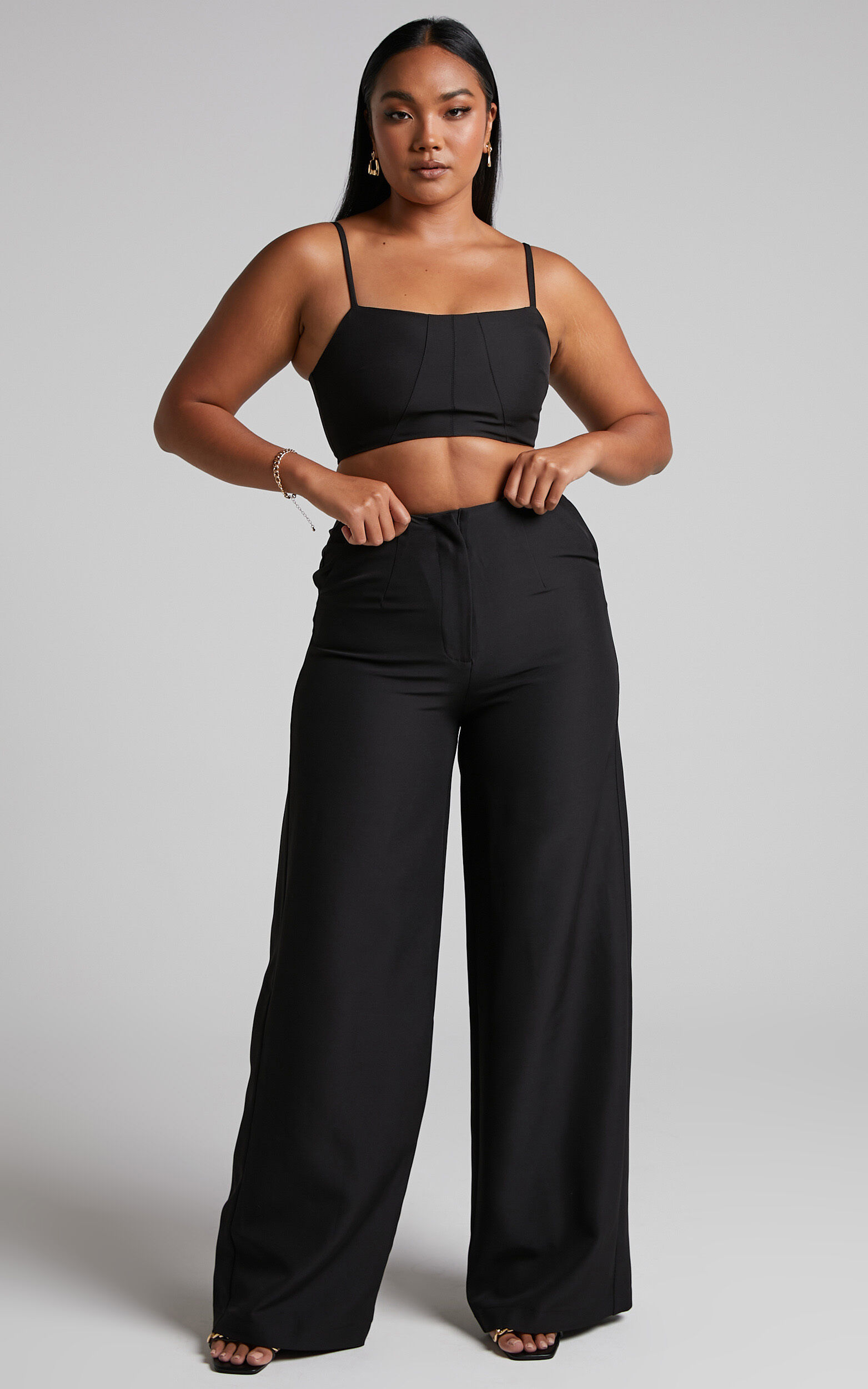 Alba Structured Crop Top and Wide Leg Pants Two Piece Set in Black - 04, BLK1, super-hi-res image number null