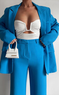 Michelle oversized plunge neckline Button Up Blazer in Blue
