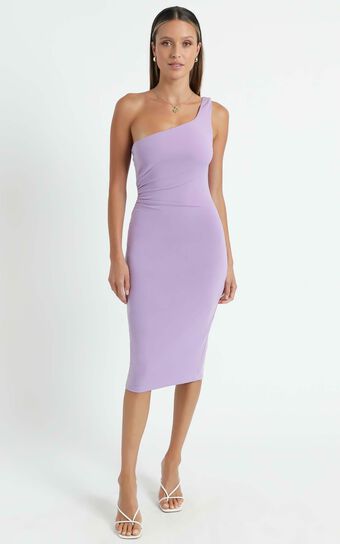 Got Me Looking One Shoulder Bodycon Midi Dress in Lilac