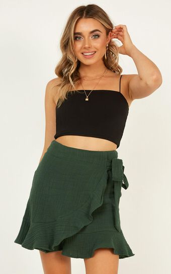 Over And Under Skirt in Emerald Linen Look