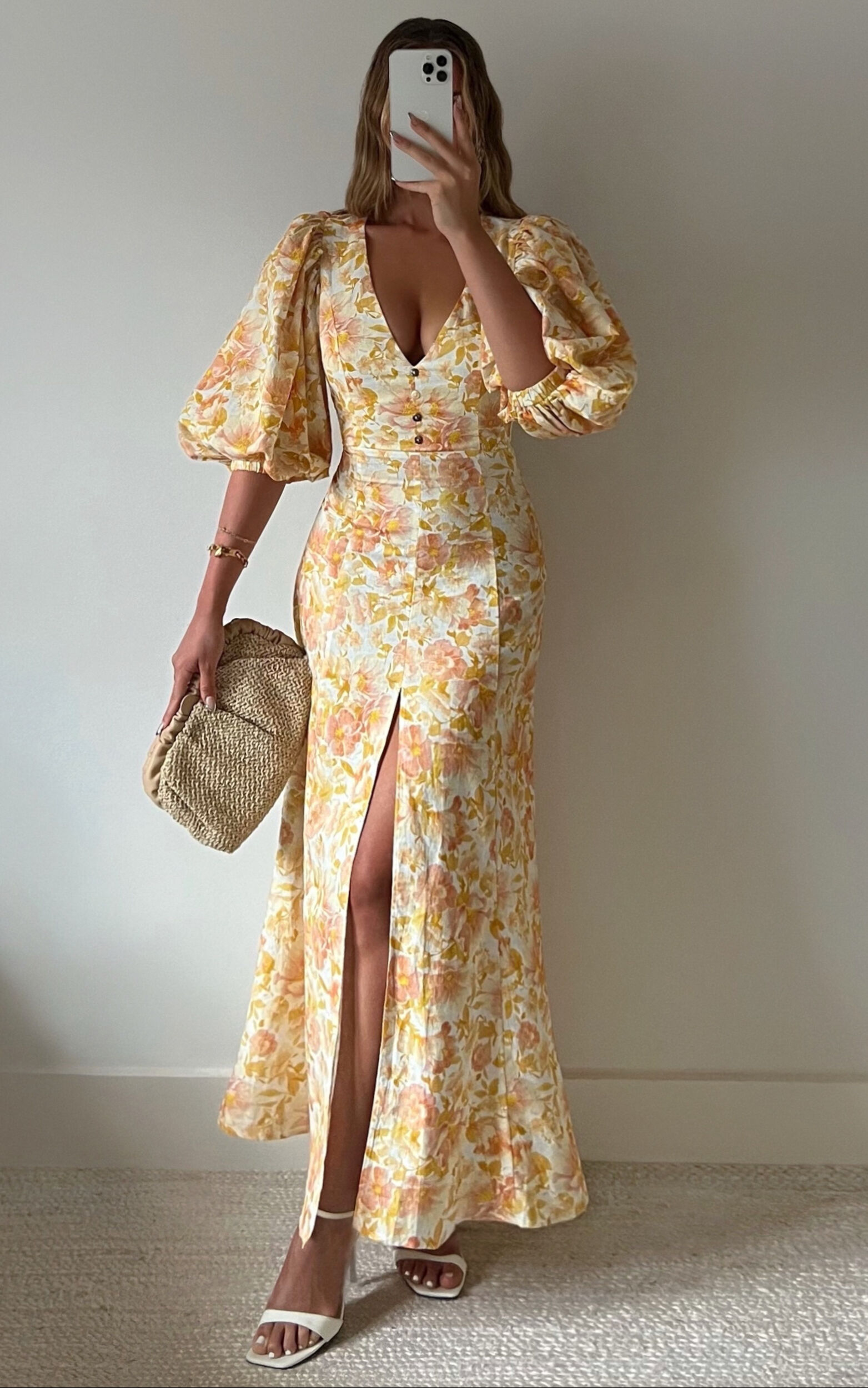 Amalie The Label - Lytina Puff Sleeve Open Back Maxi Dress in Sierra Floral - 06, PNK1, super-hi-res image number null
