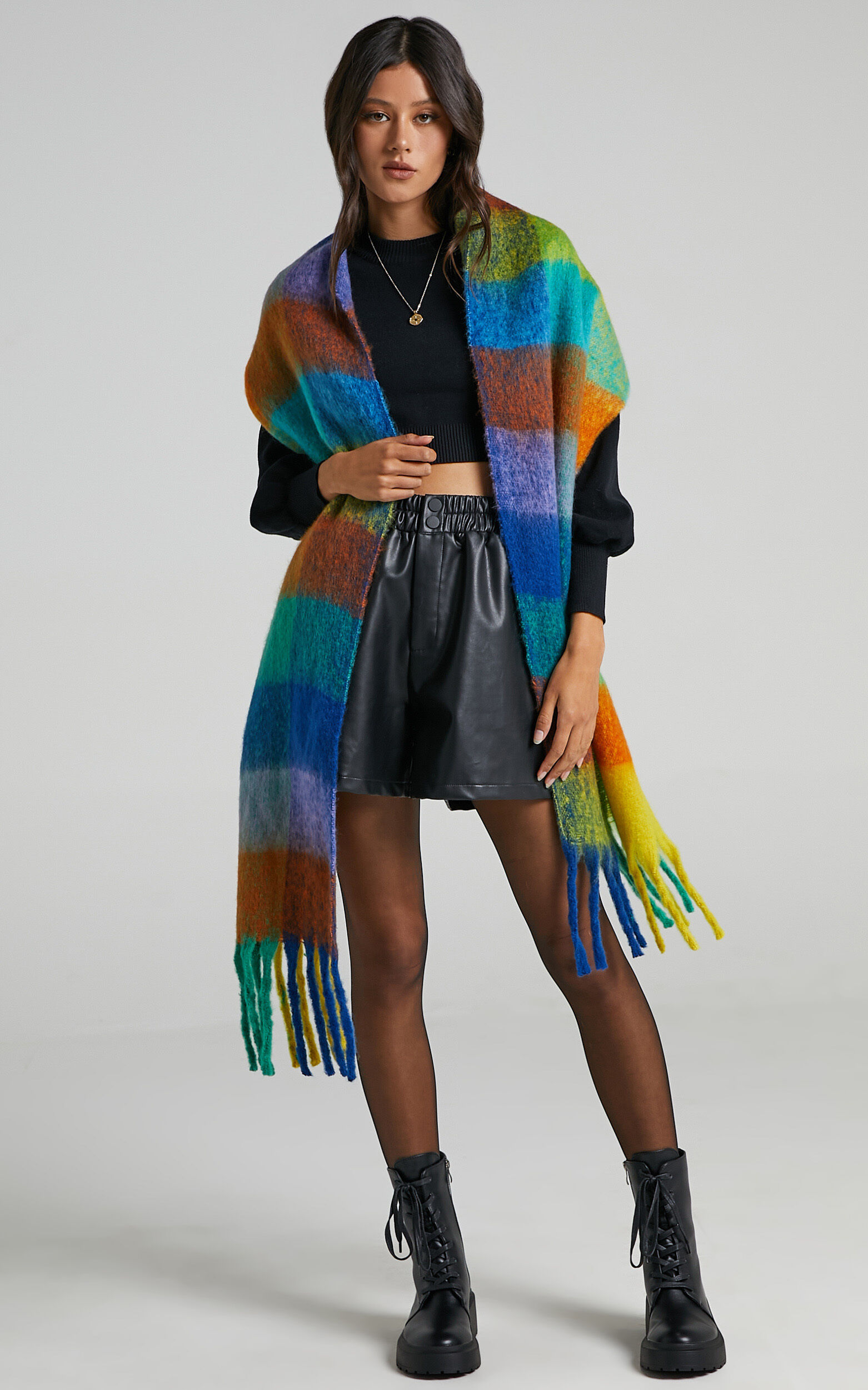 Lindsey Scarf in Bright Multi Check - OneSize, MLT1, super-hi-res image number null