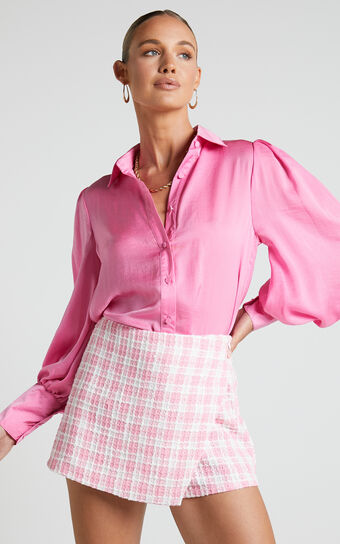 Lafiel Shirt - Collared Long Sleeve Button Up Shirt in Hot Pink