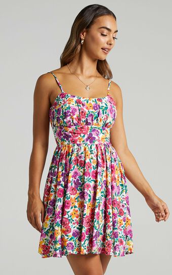 Summer Jam Sweetheart Mini Dress in Packed Floral