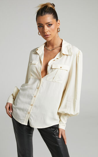 Aingeal Long Sleeve Button Up Shirt in Ivory