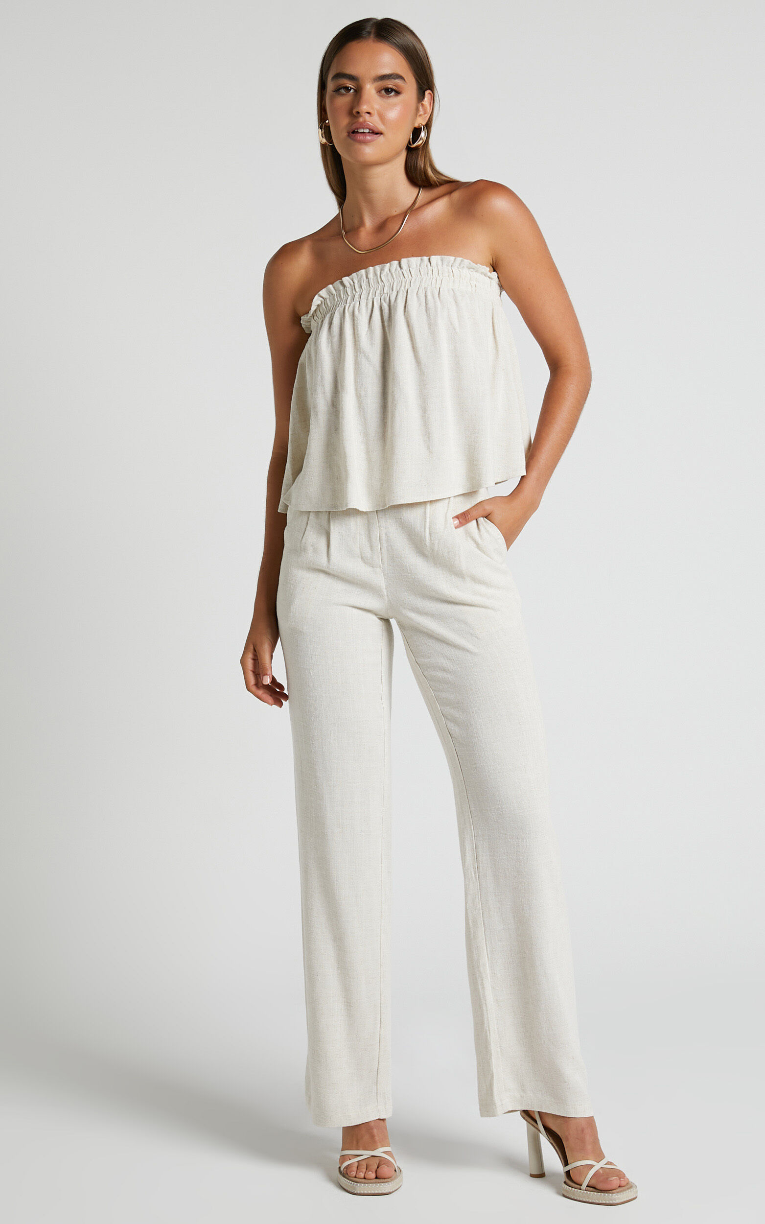 Emmy Two Piece Set - Strapless Top and Relaxed Pants in Oat - 04, NEU1