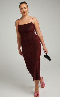 Keep The Party Going Dress in Wine Lurex