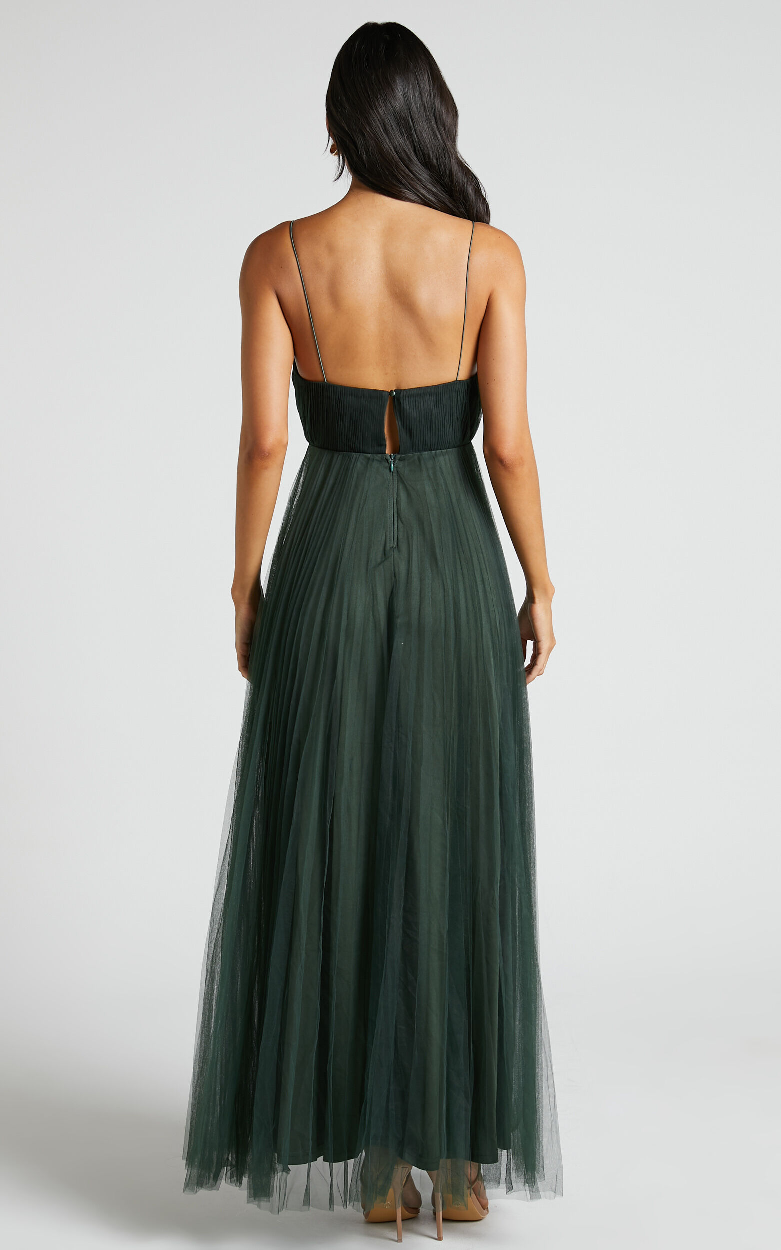 Allany Maxi Dress - Faux Wrap Bodice Pleated Tulle Dress in 