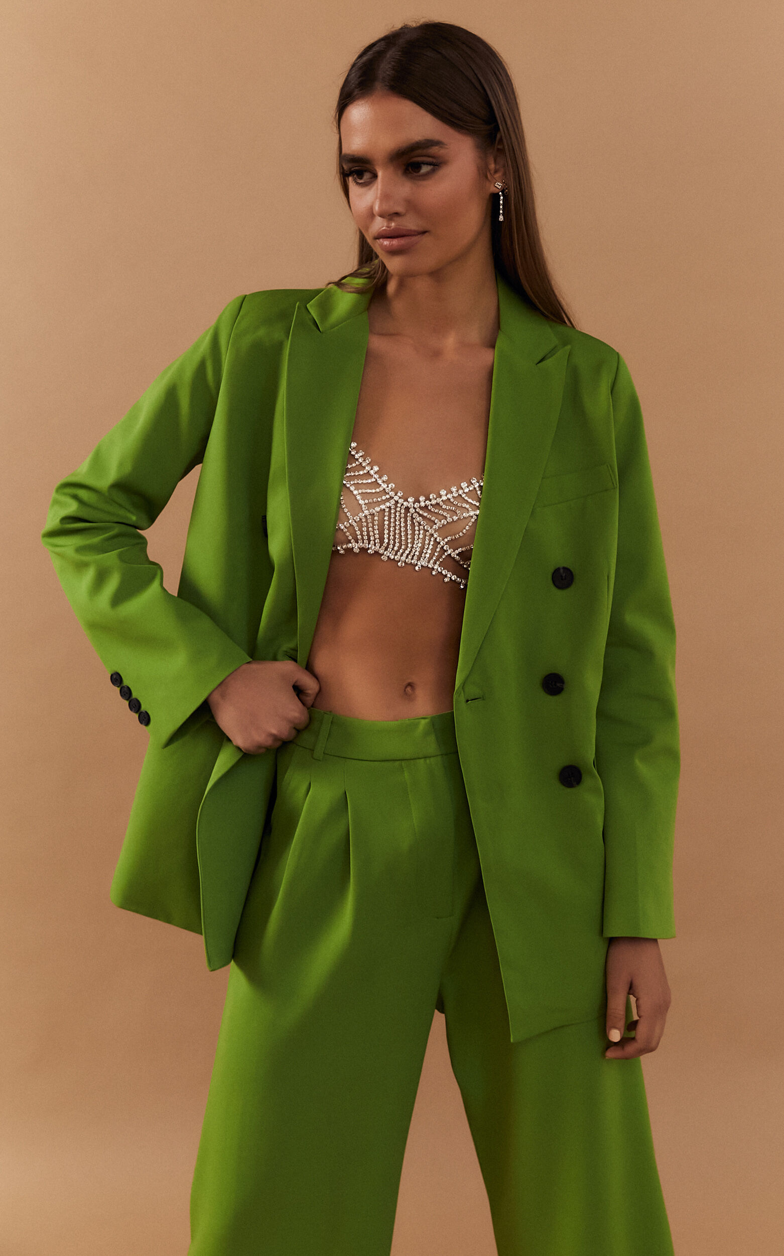 Suzzane Double Breasted Blazer in Green - L, GRN1, super-hi-res image number null
